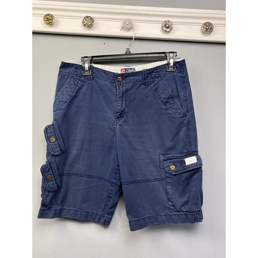 Chaps‎ Cargo Shorts Boys 18 Blue Solid Utility Multi-Pocket 100% Cotton